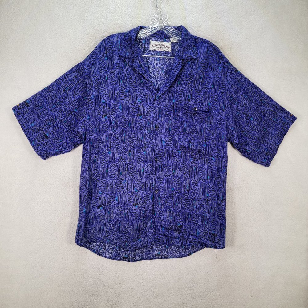 Vintage Legendary Bonhomme Purple Retro Print Collared Button Relax Button Up